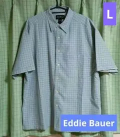 Eddie Bauer エディーバウアー 半袖チェックシャツ ブルー Ｌ 綿