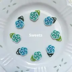 8030　青色の花の水引パーツ　パール　葉っぱ付き　ラッピング飾り