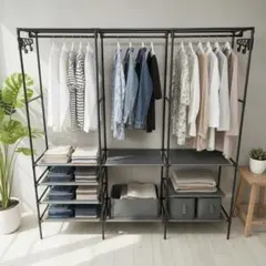 一人暮らし　ハンガーラック　棚付き 洋服掛け　衣類収納　頑丈　多機能収納のサムネイル