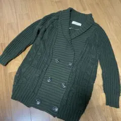 ZARA☆ケーブルニットカーディガン　グリーンM ヘチマカラー