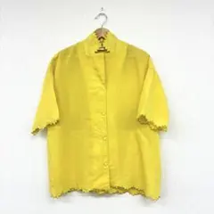 ☆イエロー ボタン付き カジュアルシャツ　サイズ　フリー
