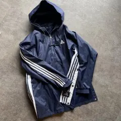 ヴィンテージadidas フード付きナイロンジャケット ネイビー