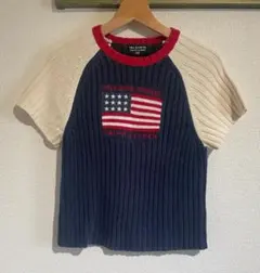 希少 90s POLO JEANS ラルフローレン 星条旗ニット 半袖 L 古着