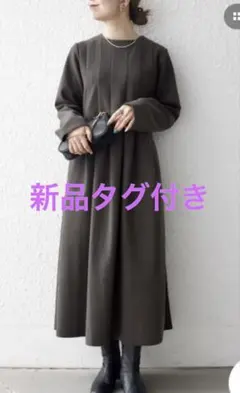 シップスエニー　エアニードル　クルーネック　タックフレア　ワンピース