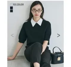 コントラストカラー襟 半袖ニット