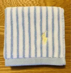 【新品】Ralph Lauren タオルハンカチ　ラルフローレン　水色ストライプ