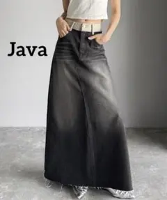 k0695 Java ウエスト異素材切り替え 裾カットオフ デニムスカートのサムネイル