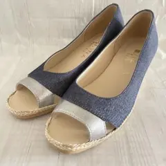 新品未使用‼️DIANA ネイビー デニム オープントゥ ウェッジパンプス