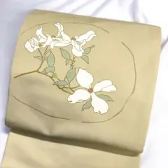 開き名古屋帯　塩瀬　金駒刺繍　花模様　着物　084tz