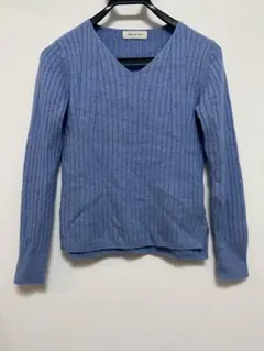 青　ブルー　水色　ニット　Ｖネック　リブ　アンゴラ　ウール
