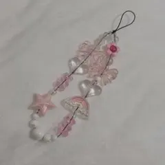 ビーズストラップ キーホルダー アクセサリー リボン ハート 虹