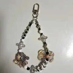 ビーズキーホルダー ビーズストラップ 白黒 じゃらじゃらキーホルダー チャーム