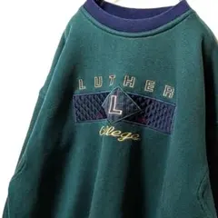 ジャンスポーツ ルーサーカレッジ刺繍 スウェットトレーナーグリーン緑XL古着