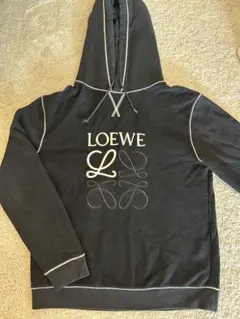美品】LOEWE ロエベ ロゴ刺繍 パーカー フーディ ブラック L メンズ