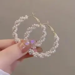 パール フープピアス ゴールド 上品 華やか 結婚式 入学式 両耳