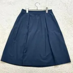 シップス【38】紺系 膝下丈 タックフレアスカート 微ストレッチ 綿混 裏地ありのサムネイル