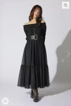 rienda リエンダ オフショルダーチュールドッキングワンピース