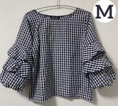 MIRACLECLOSET ギンガムチェックブラウス 袖フリル