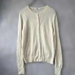 ユニクロ M エクストラファインメリノクルーネックカーディガン（長袖）白