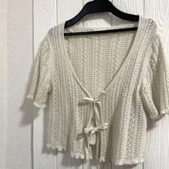 GU アイボリー レース編み ショートカーディガン