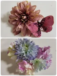 髪飾り 蝶 花 2点セット