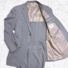 極美品 L相当 タケオキクチ メンズスーツセットアップ ストライプ柄 グレー