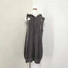 Ray Cassin ダメージ加工 ノースリーブフーディワンピース グレー F