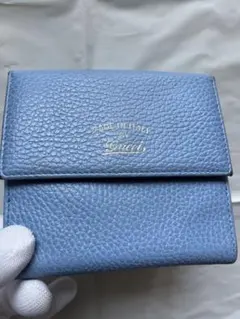 オールドGucci ダブルホック二つ折り財布 ライトブルー レザーのサムネイル