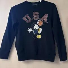 ナノユニバース　ミッキーマウス U.S.A. バスケット　スウェット　くろ　S