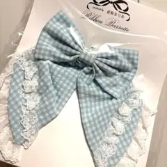 ※折りたたんで発送※ 音梨まりあ　ギンガムリボンバレッタ　サックス　水色のサムネイル