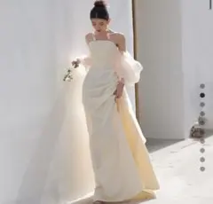 オフショルダー フリル付き ロングドレス