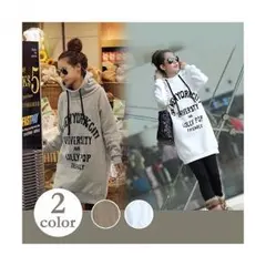 ◎新春　ロング丈フードパーカー♡白　グレー　トップス　チュニック　黒と合う６