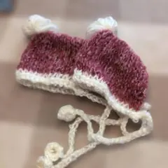 赤と白のニット帽・ポンポン付きハンドメイド作家さんの作品２個セット