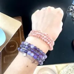 アメジスト＆サンストーン ブレスレット 2本セット 天然石 パワーストーン