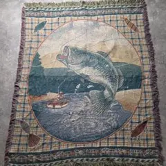 美品 ヴィンテージラグ ゴブラン 灯台 海 大判 USA フリンジ - メルカリ