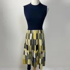 And Couture アンドクチュール 幾何学柄 ドッキングニットワンピース