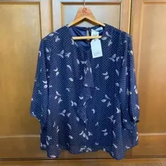 新品　BI ABBEY DAYS ネイビー ドット柄チュニックブラウス　4L