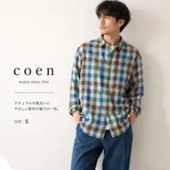 coenコーエン リネンシャツ メンズ S チェック柄 春秋 麻混のサムネイル