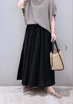 LEPSIM 軽やかコットンスカーチョ　ブラック　Free size