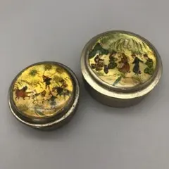 アンティーク白蝶貝細工 香合ミラー蓋付き小物入れ骨董品2個セット茶道香道