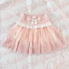 LIZLISA ギンガムチェック　スカパン　ピンク　刺繍　リボン　キュロット