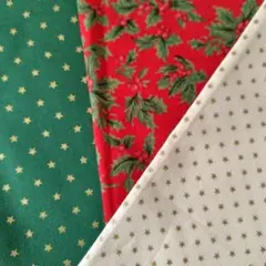 クリスマス柄 シーチング生地 ハギレ小3枚セットＥ