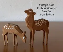 Retro wood deer奈良一刀彫 鹿 親子 木彫り 2体セット昭和レトロのサムネイル