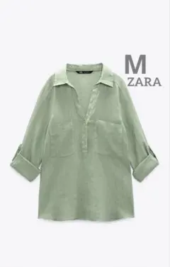 ZARA リネンシャツ　新品未使用タグ付き　ライトカーキ　グリーン