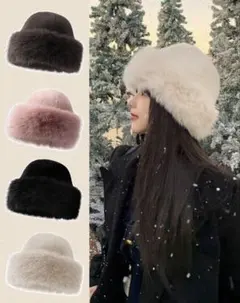 セール★レディース　ファー付きバケットハット　帽子　可愛い　暖かい　ふわふわ　冬