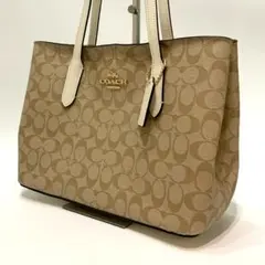 美品 コーチ COACH トートバッグ PVC レザー シグネチャー ベージュ