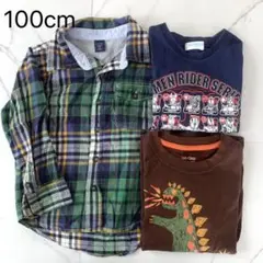100 まとめ売り 男の子 トップス 長袖 チェックシャツ 秋冬服 3点セット