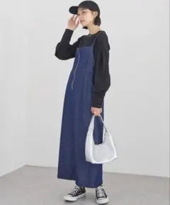 大きいサイズ 柔らか伸縮【LAVEANGE】フロントファスナーデニムワンピース