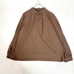 7-IDconcept. ハイネックギャザーブラウス 茶 38 上品　フランドルのサムネイル