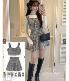 ラメツイードビスチェ×ミニフレアスカートセットアップ[ta173] GRL